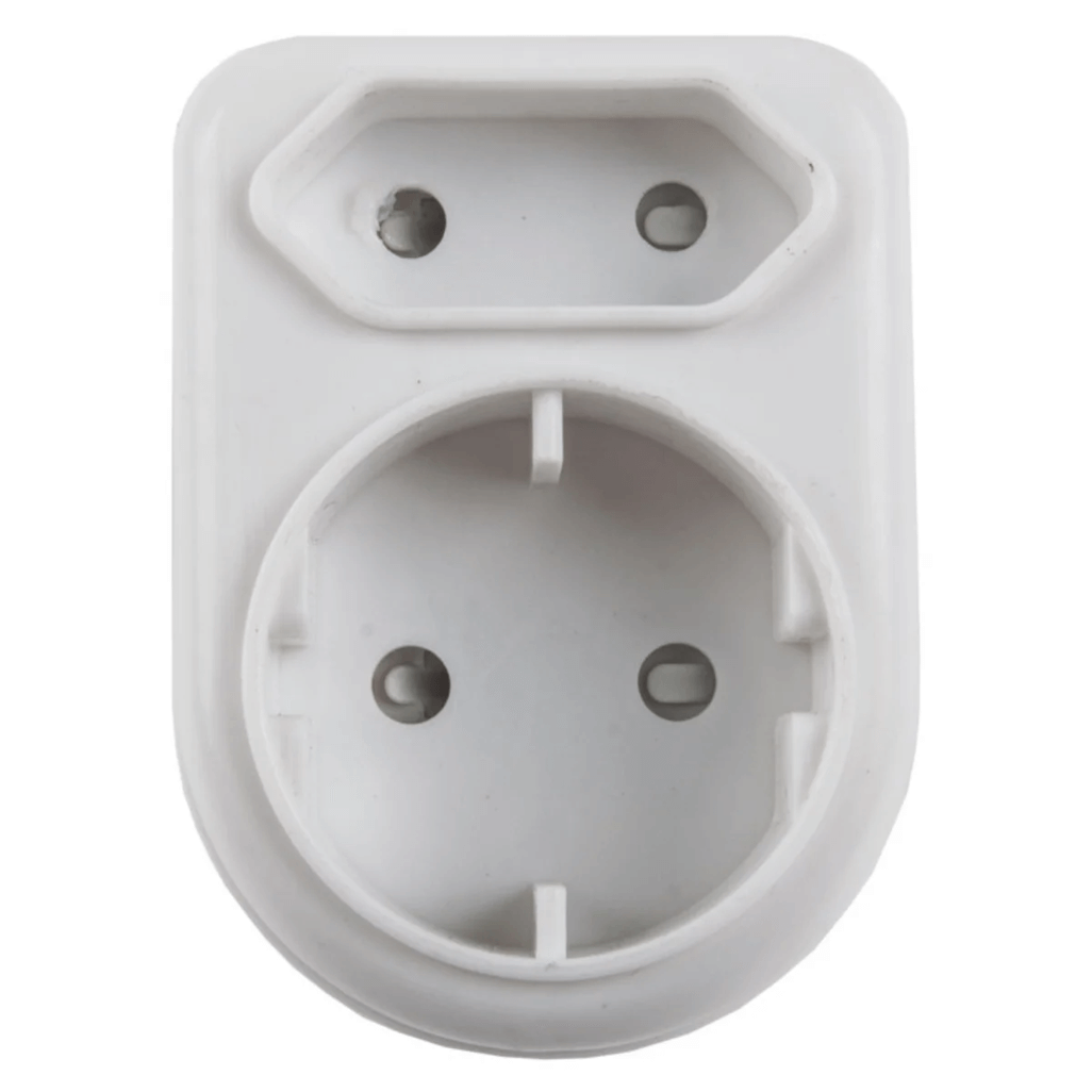 Ellies 2 Way Adaptor with Schuko, white electrical adaptor for versatile power connections.