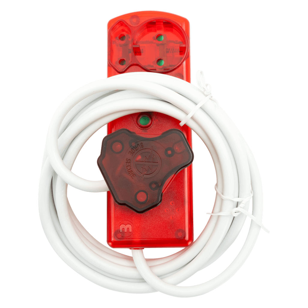 Ellies 4 Way High Surge Extension Lead in red with 3M cable, perfect for powering multiple devices safely.