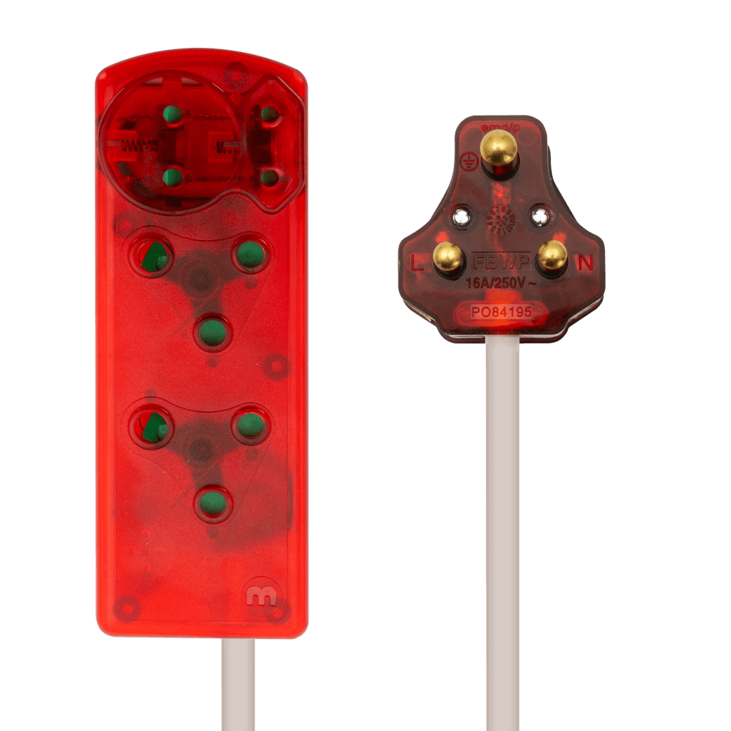 Ellies 4 Way High Surge Extension Lead in red, featuring multiple sockets and a durable design, 3M long.