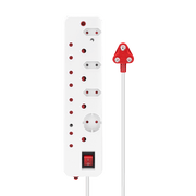Ellies 8 Way Medium Surge Multiplug 0.5M with multiple outlets and a red switch for surge protection.