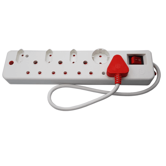 Ellies 8 Way Medium Surge Multiplug 0.5M with multiple outlets and red switch for surge protection and convenience.
