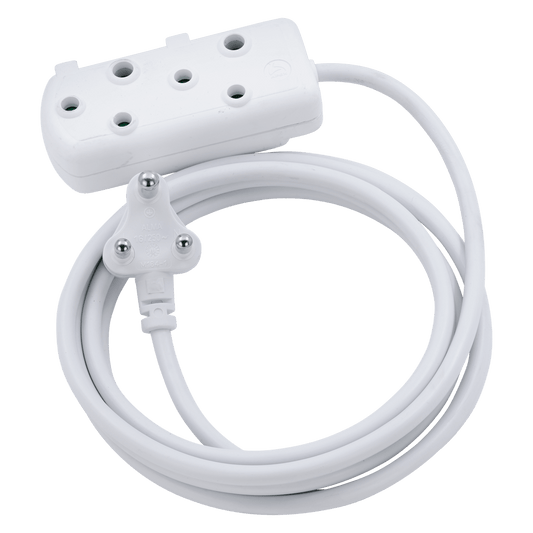 Ellies Side by Side Light Duty Extension Lead-5M with multiple sockets and a white cord.