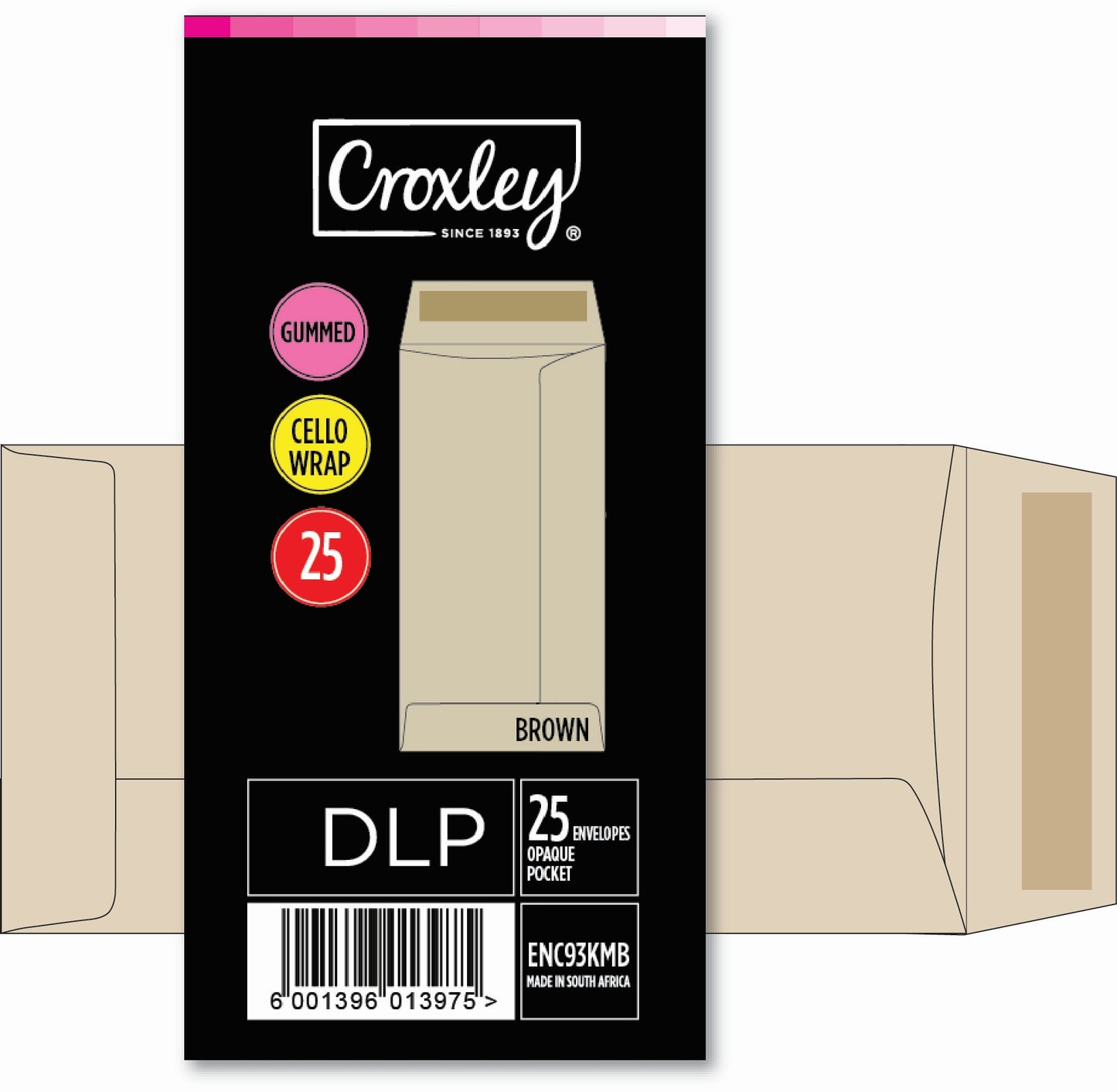CROXLEY JD93KMBC DLP (Pocket) Brown Gummed Envelopes - Cellowrapped 25's (Box of 20 Packets)