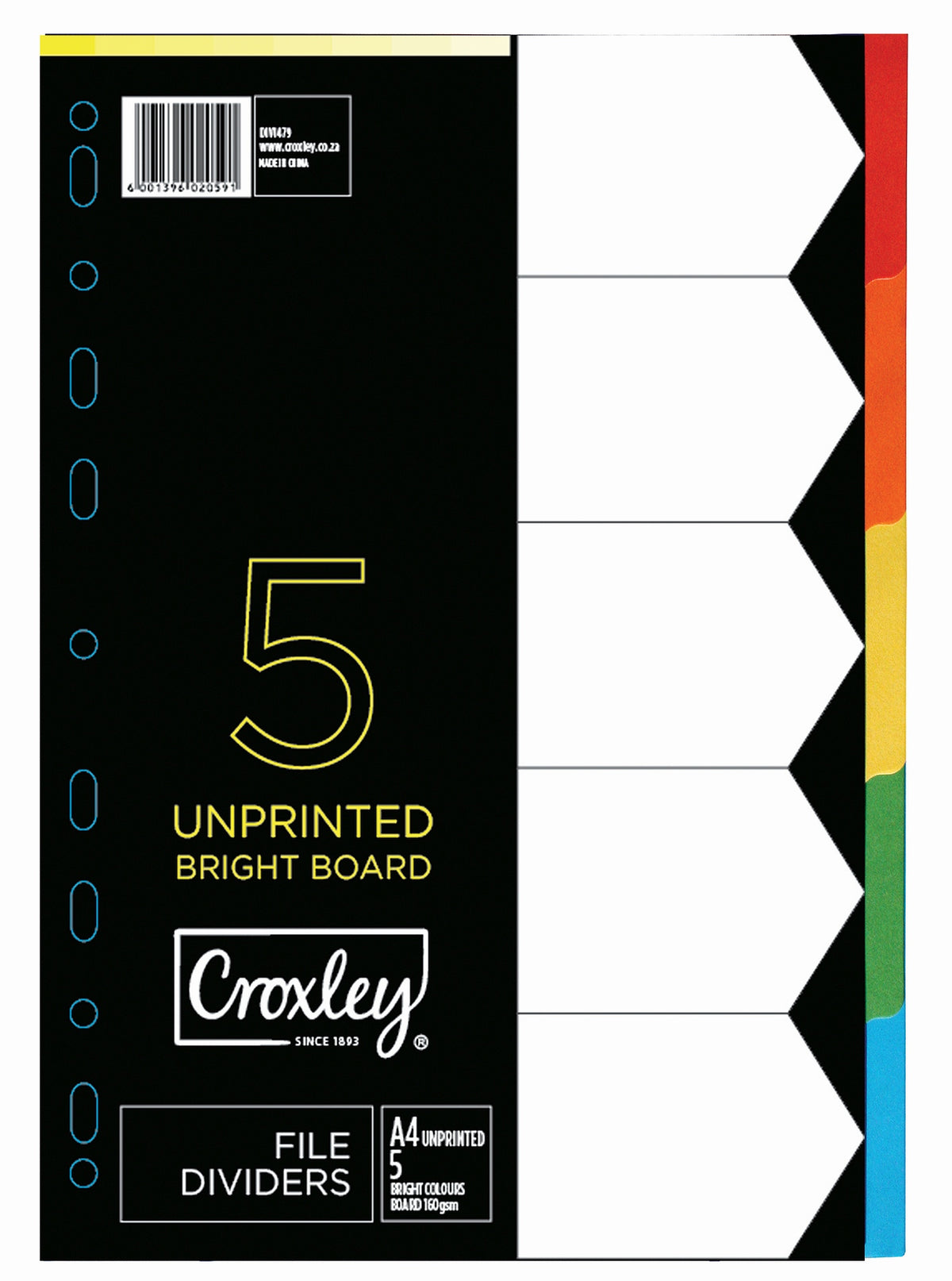 CROXLEY JD1479 160GSM Rainbow Bright Colour Dividers 5 Part Each