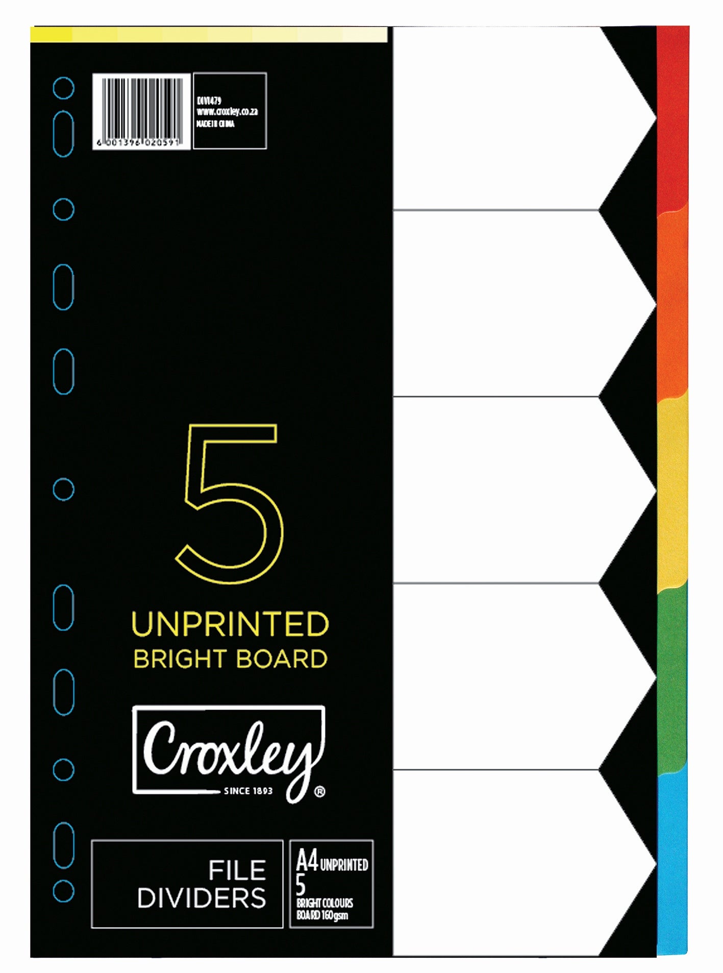 CROXLEY JD1479 160GSM Rainbow Bright Colour Dividers 5 Part Each