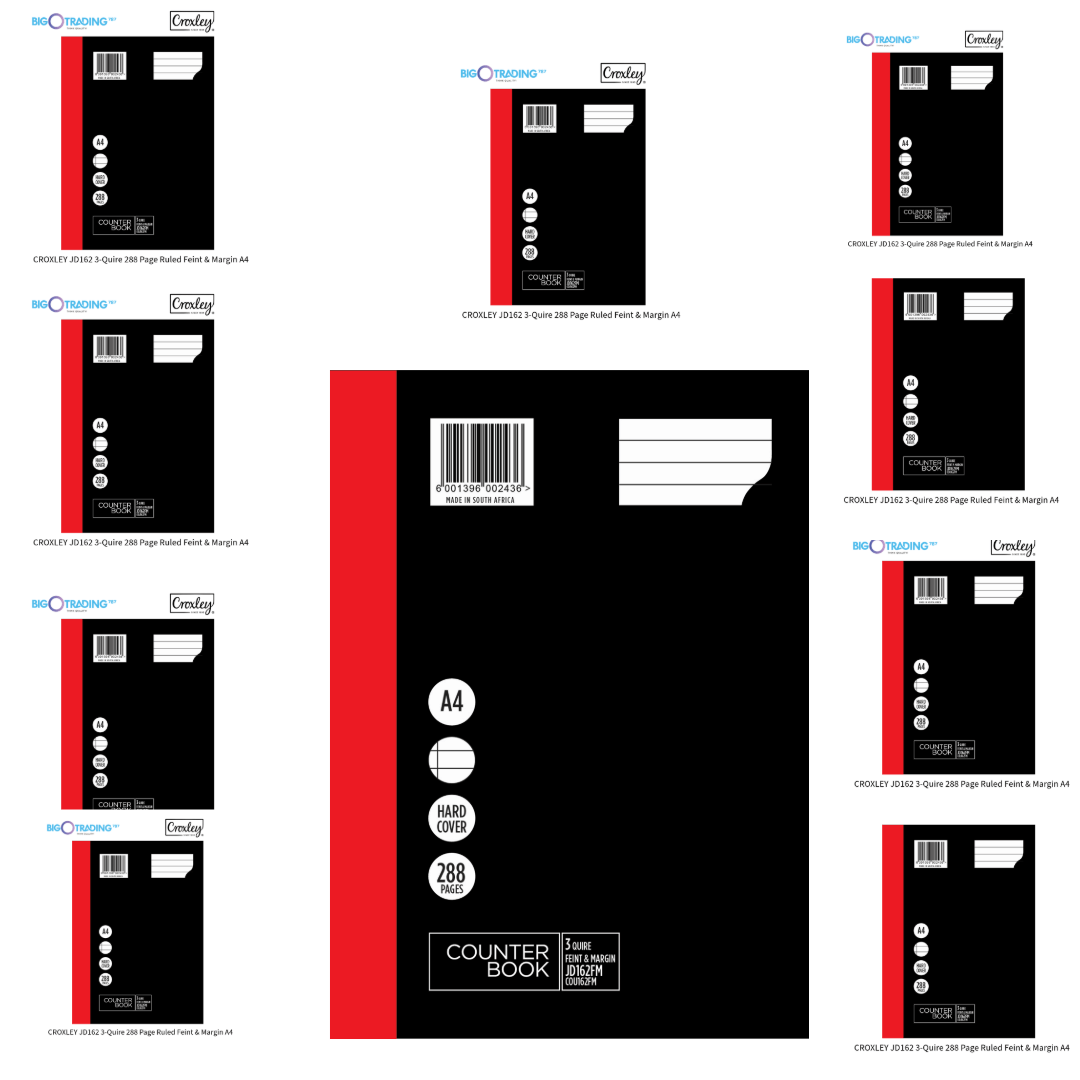 CROXLEY JD162 3-Quire 288 Page Ruled Feint & Margin A4 Set of 10