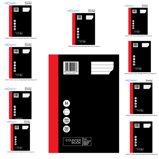 CROXLEY JD162 3-Quire 288 Page Ruled Feint & Margin A4 Set of 10