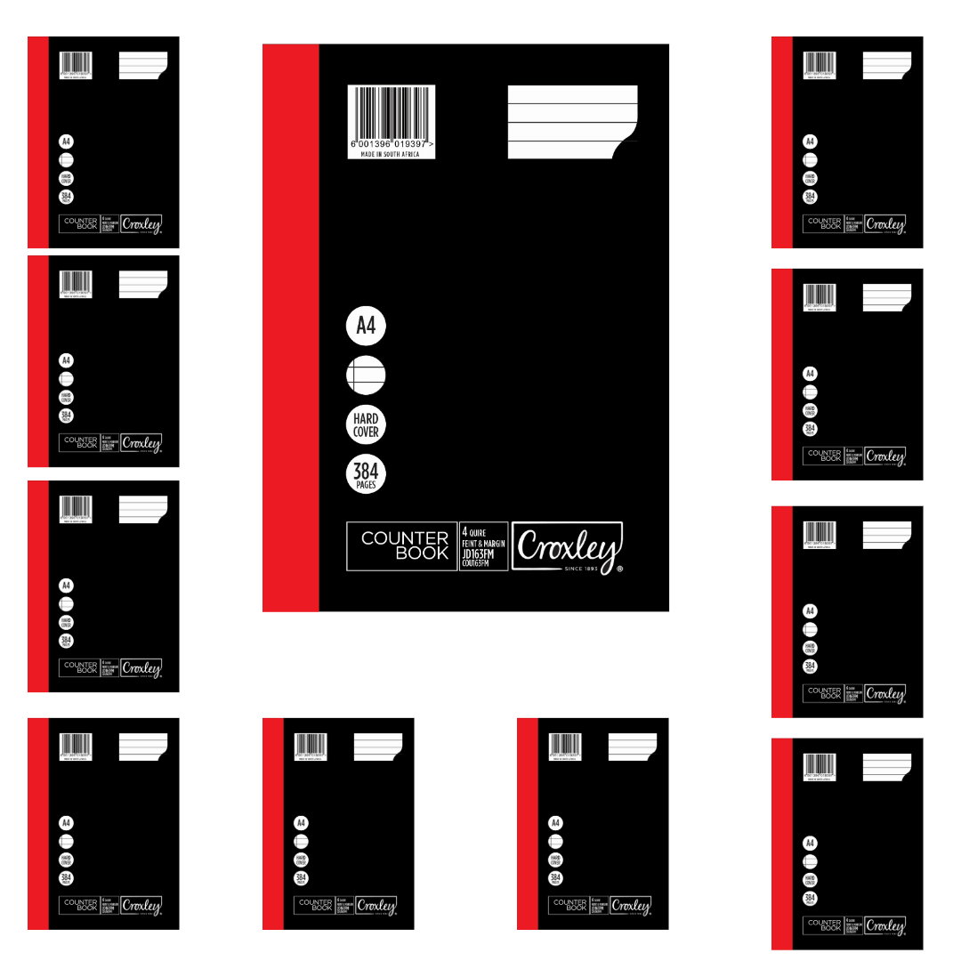 CROXLEY JD163 4-Quire 384 Page Ruled Feint & Margin A4-Set of 10