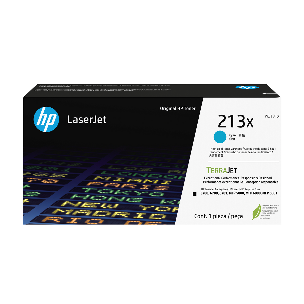 HP 213x High Yield Original Cyan Laserjet Toner Cartridge For HP Laserjet Enterprise Sfp 5700: 6700: Mfp 5800: 6800 & HP Color Laserjet Enterprise X55745 and Mfp X58045