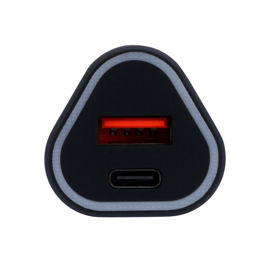 Rugged by Volkano dual USB car charger featuring QC3.0 and PD for fast charging on-the-go.