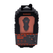 Rugged by Volkano dual USB car charger with QC3.0 and PD features in packaging, perfect for fast charging in vehicles.