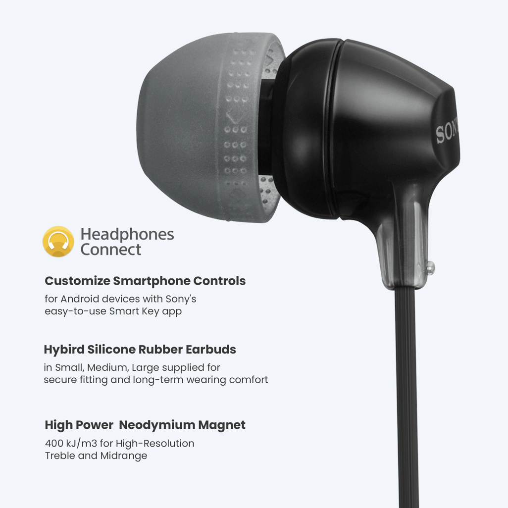 Sony MDR-EX15AP (Black) InEar Earphone with Mic for iPhone - Android - Blackberry