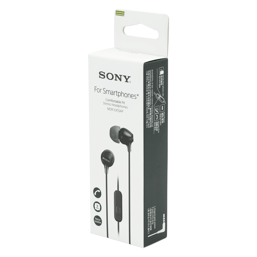 Sony MDR-EX15AP (Black) InEar Earphone with Mic for iPhone - Android - Blackberry