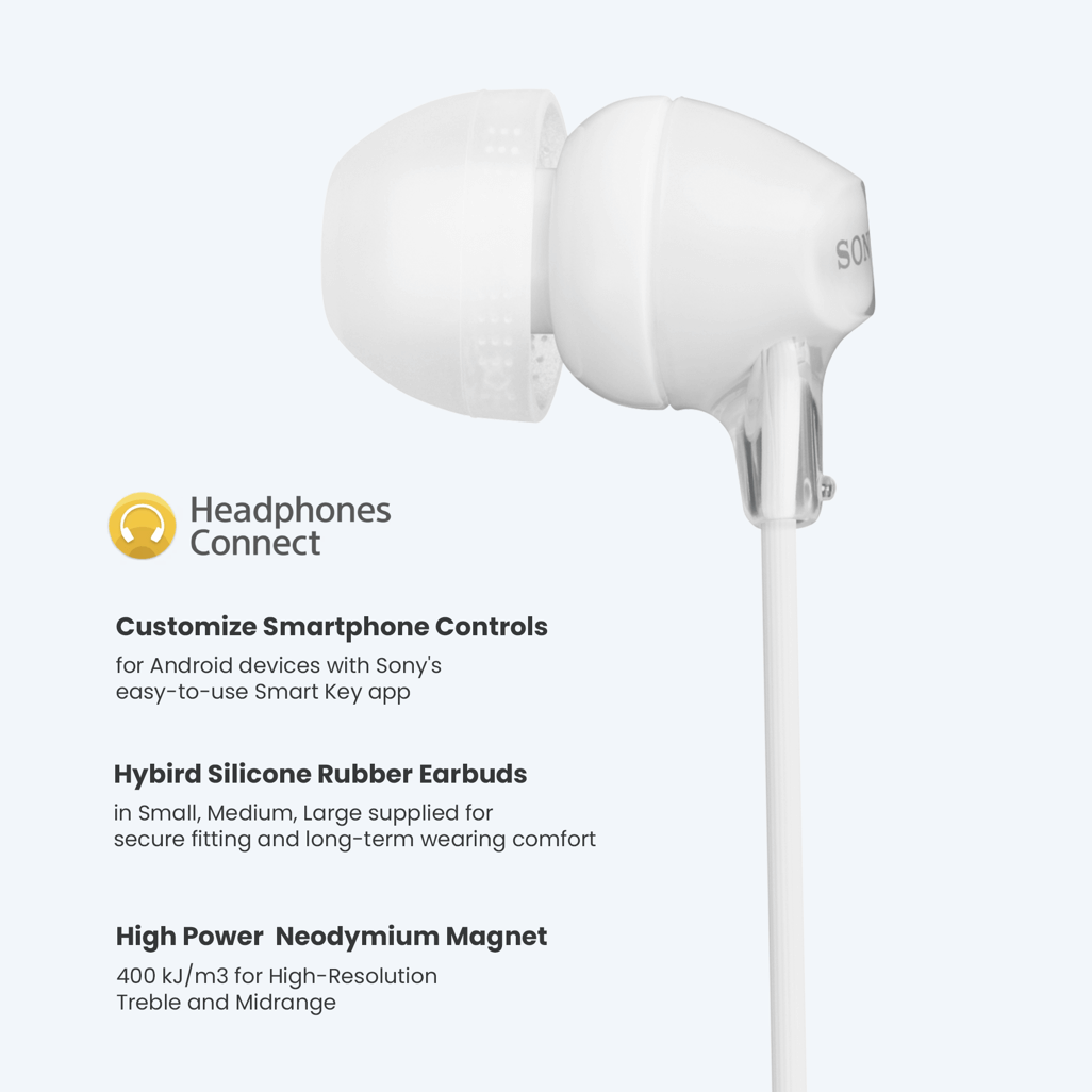Sony MDR-EX15AP (White) InEar Earphone with Mic for iPhone - Android - Blackberry