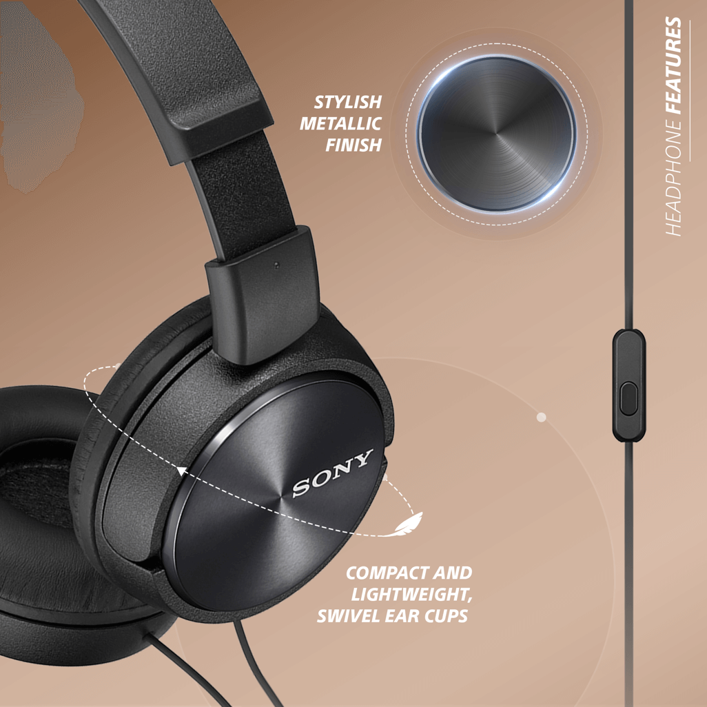 Sony MDR-ZX310AP (Black) Folding Aux Headphones with Mic