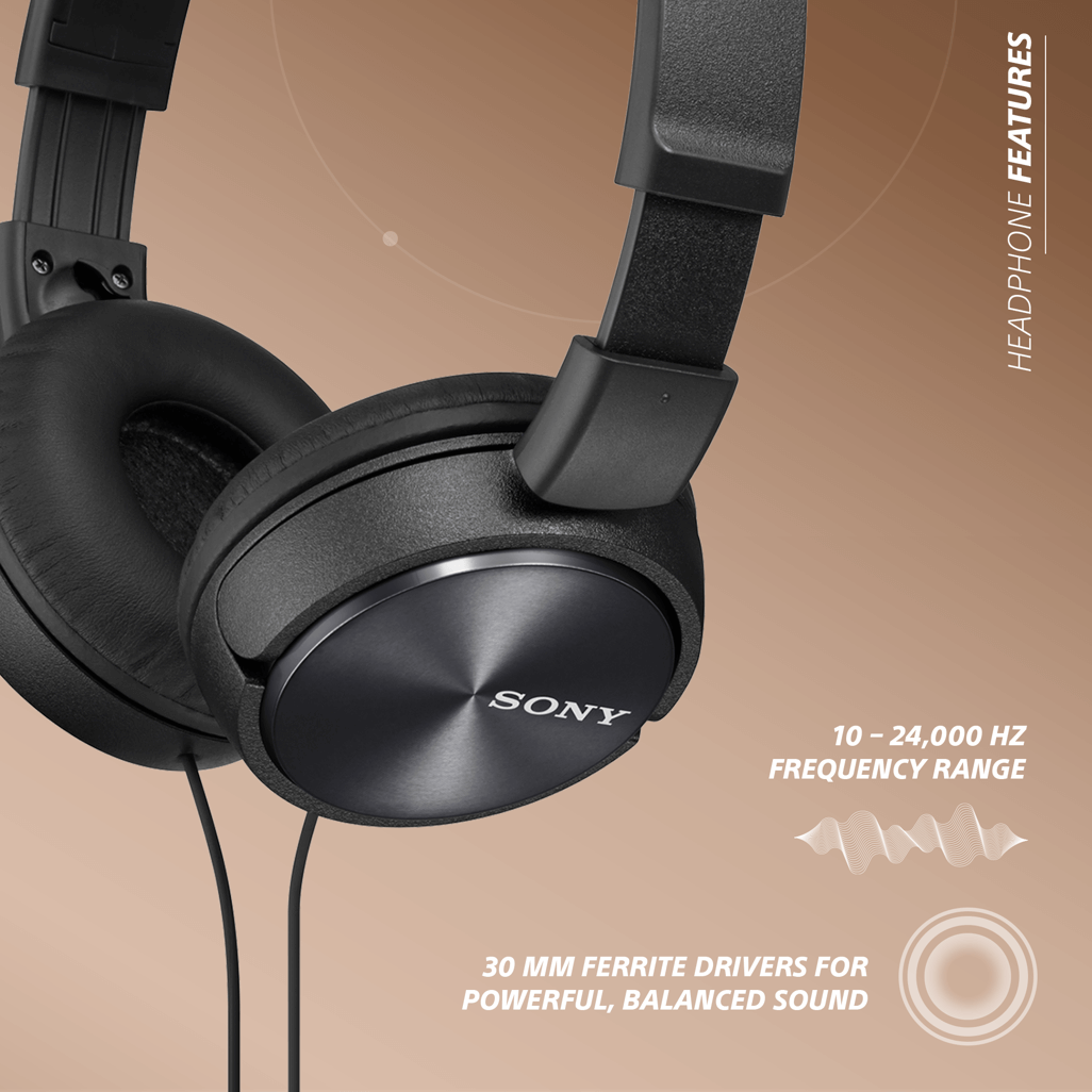 Sony MDR-ZX310AP (Black) Folding Aux Headphones with Mic
