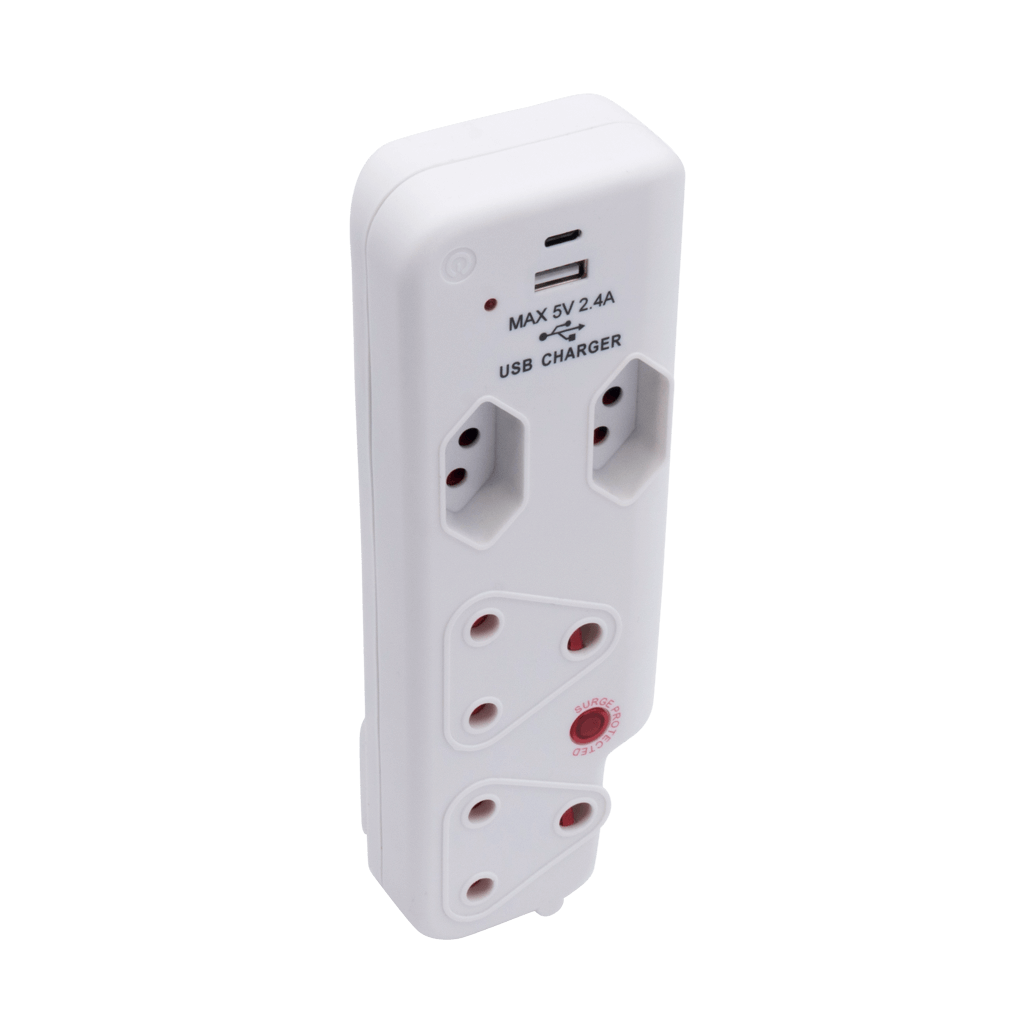 SWITCHED 3 PIN Adaptor-2x16A,2X5A 3 SANS 164-2+Medium Surge+Type C+Type A