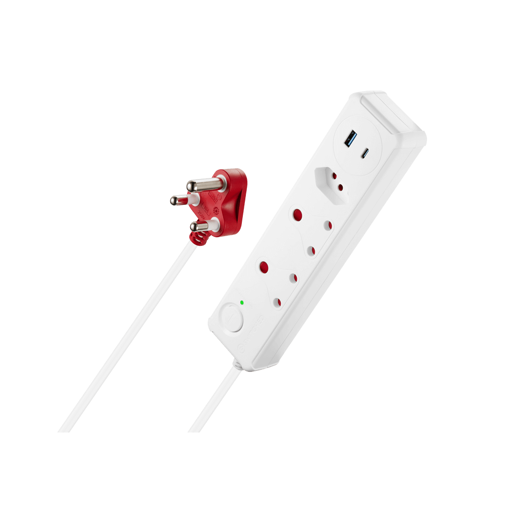 SWITCHED 3 Way Medium Surge Protected Multiplug with 1x Type C + USB Ports -0.5M White