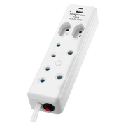 SWITCHED 4 Way Extension Lead with 1x Type C and 1x USB, 2 meters long, designed for multiple device charging.