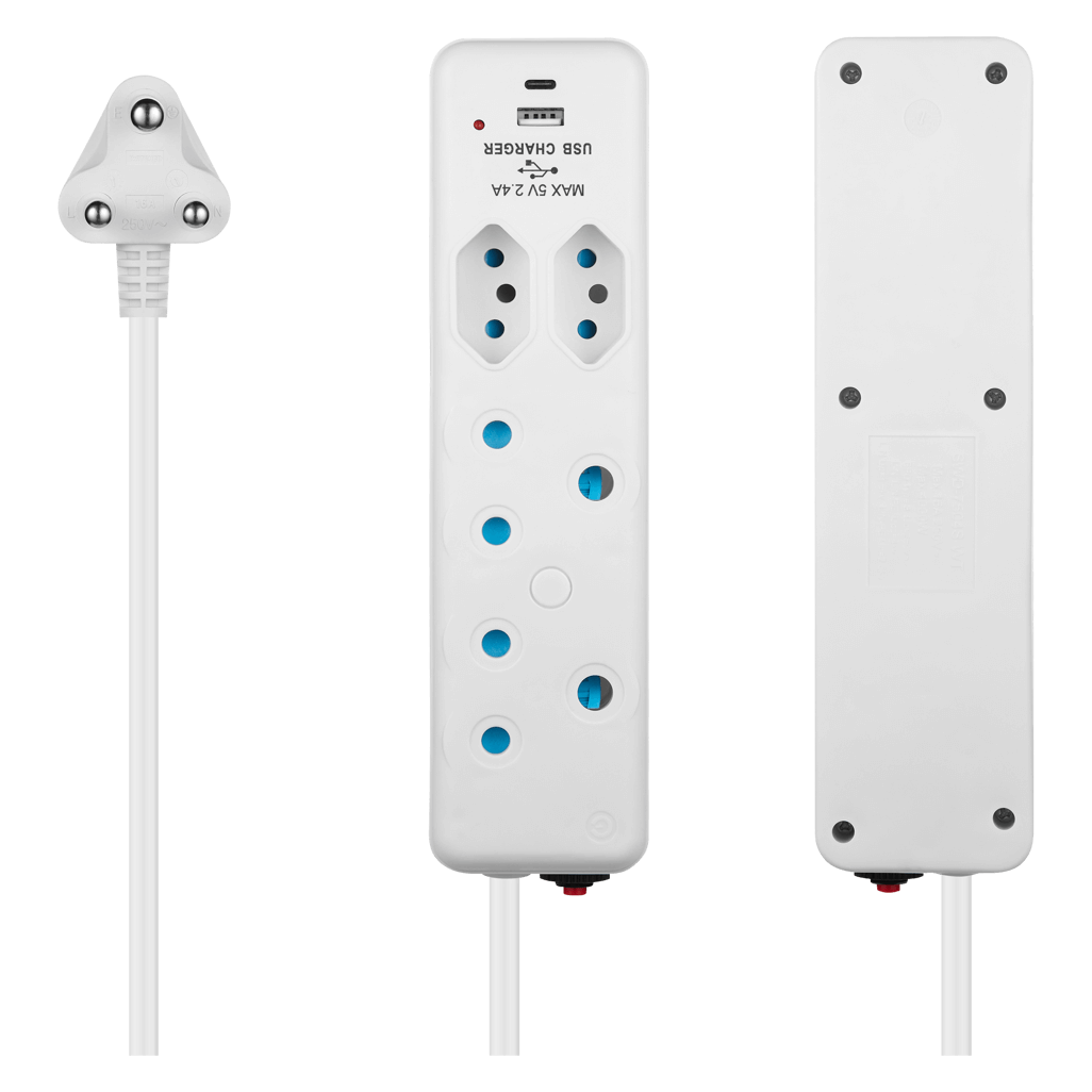 SWITCHED 4 Way Extension Lead with 1x Type C + 1x USB – 4M