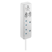 SWITCHED 4 Way Extension Lead with 2M cable, 1x Type C and 1x USB ports for convenient charging.