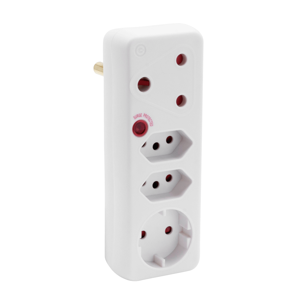 SWITCHED 4 Way Medium Surge adaptor with Schuko - White