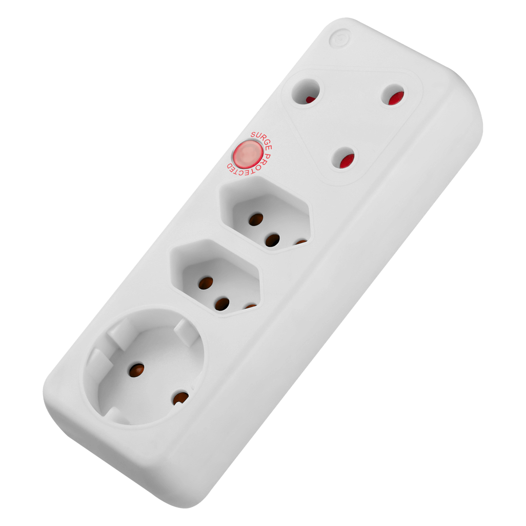 SWITCHED 4 Way Medium Surge adaptor with Schuko - White