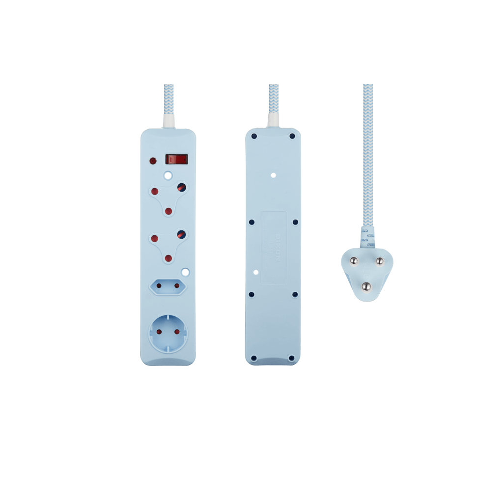 SWITCHED 4 Way Medium Surge Protected Multiplug 0.5M Braided Cord Blue