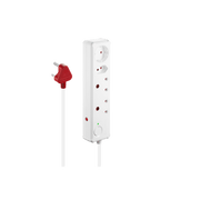SWITCHED 4 Way Medium Surge Protected Multiplug with 0.5M cord in white color, perfect for home or office use.