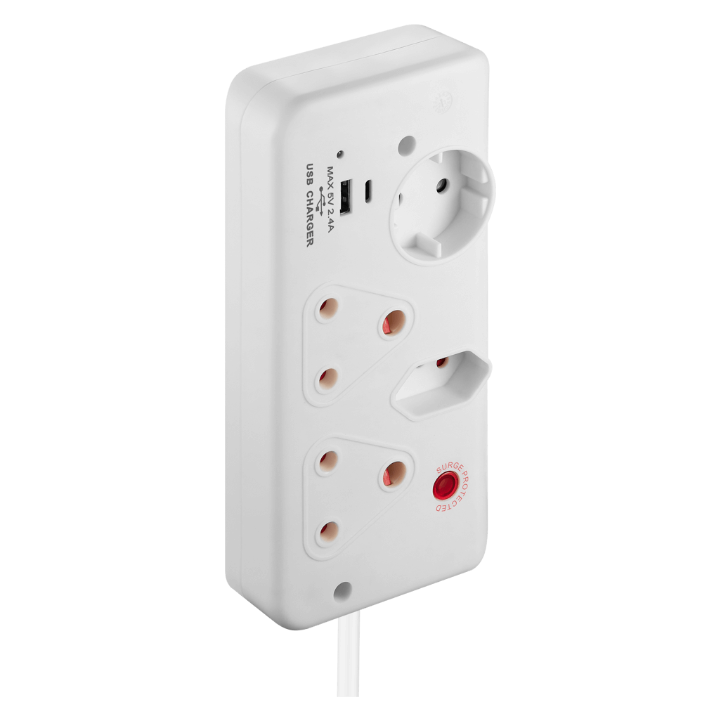 SWITCHED 4Way with 1xType C+1xUSB 2.4A socket Medium Surge Protected 0.5m
