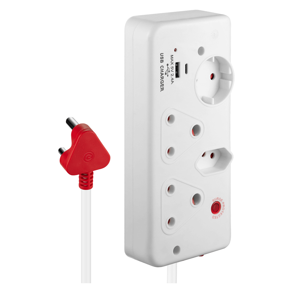 SWITCHED 4Way with 1xType C+1xUSB 2.4A socket Medium Surge Protected 0.5m