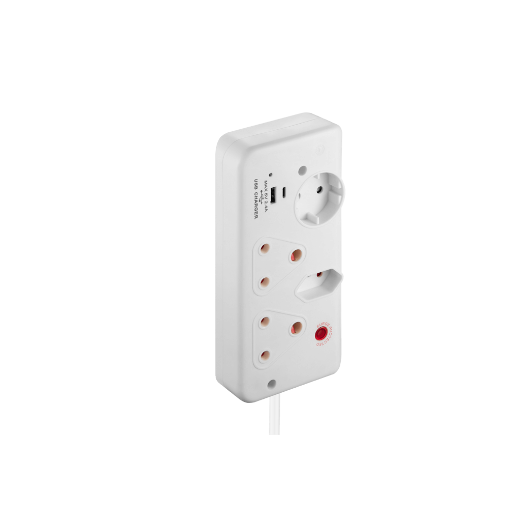 SWITCHED 4Way with 1xType C+1xUSB 2.4A socket Medium Surge Protected 0.5m