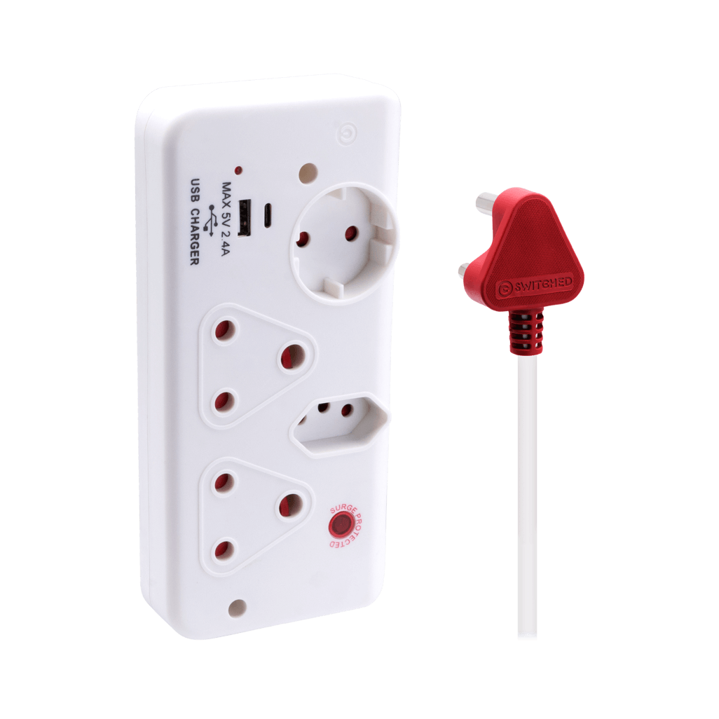 SWITCHED 4Way with 1xType C+1xUSB 2.4A socket Medium Surge Protected 0.5m