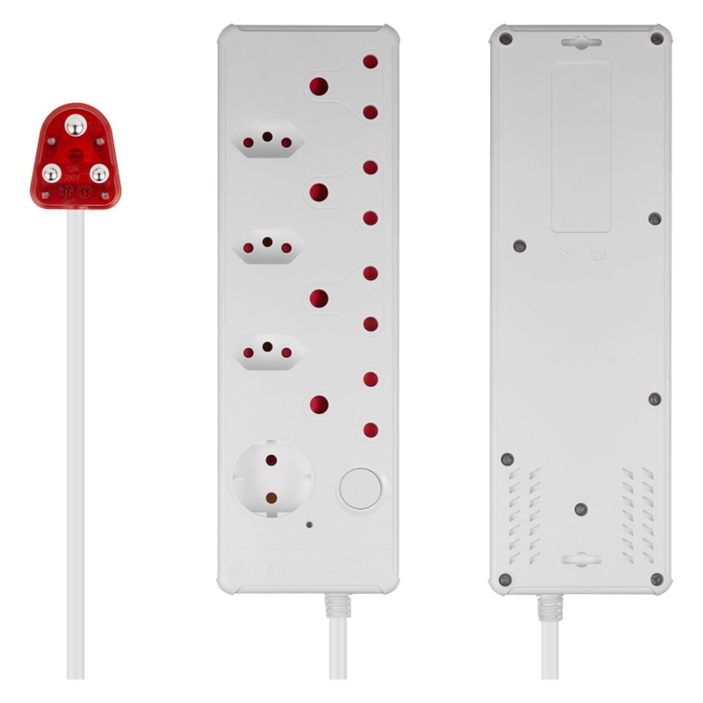 SWITCHED 8-way High Surge Multiplug 0.5m - White