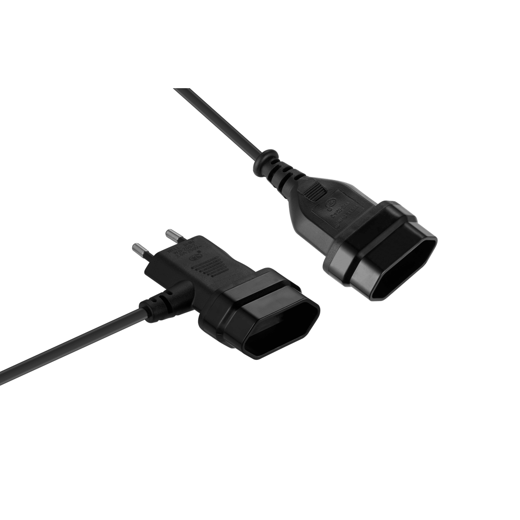 SWITCHED Easy Cable Extender 2Pin Euro to T Shape AC 2Pin Euro Socket 2M - Black