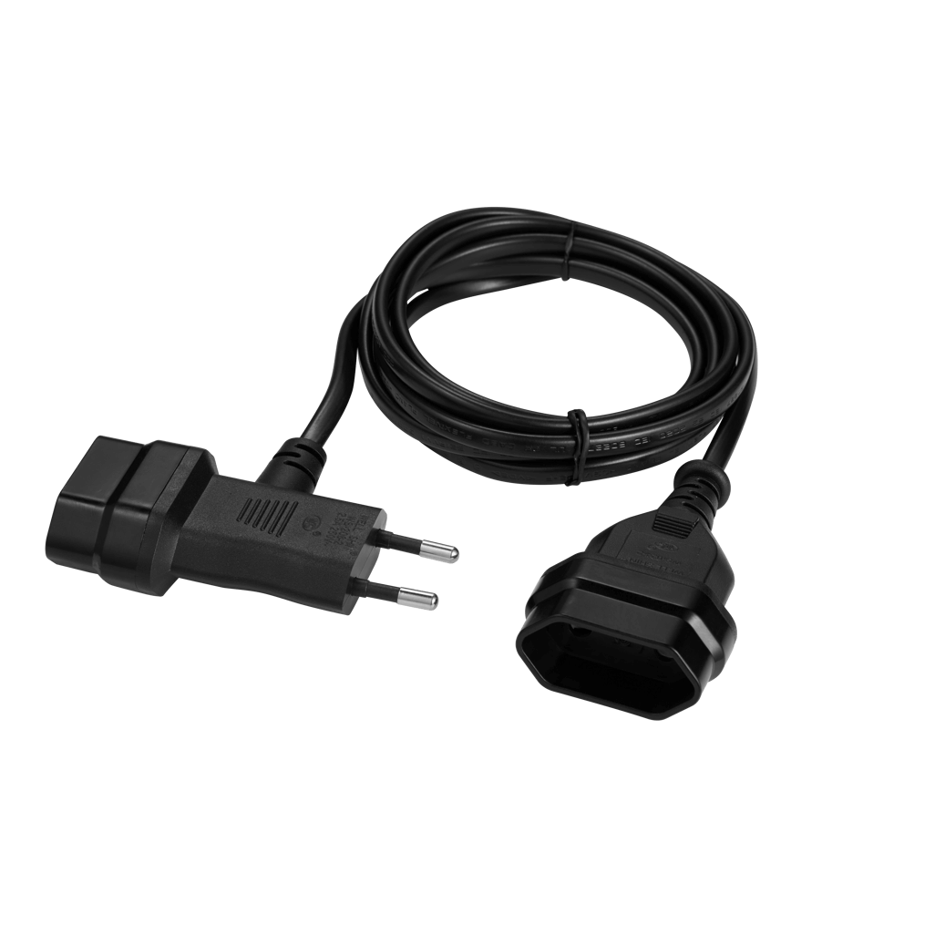 SWITCHED Easy Cable Extender 2Pin Euro to T Shape AC 2Pin Euro Socket 2M - Black