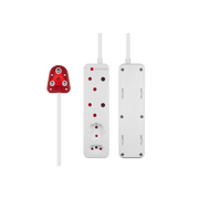 SWITCHED High Surge 4 Way Multiplug 0.5M 1140J with multiple sockets and red plug for safe electrical connections.