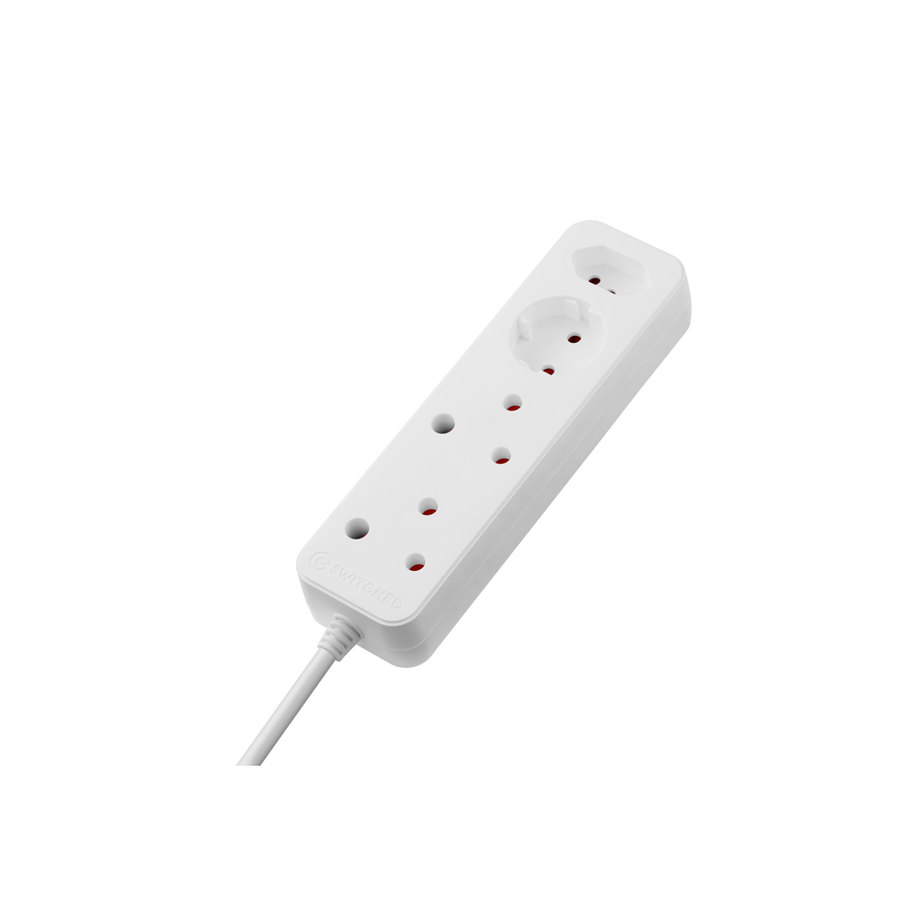 SWITCHED High Surge 4 Way Multiplug 3M 1140J - white power strip with multiple sockets for electrical devices.