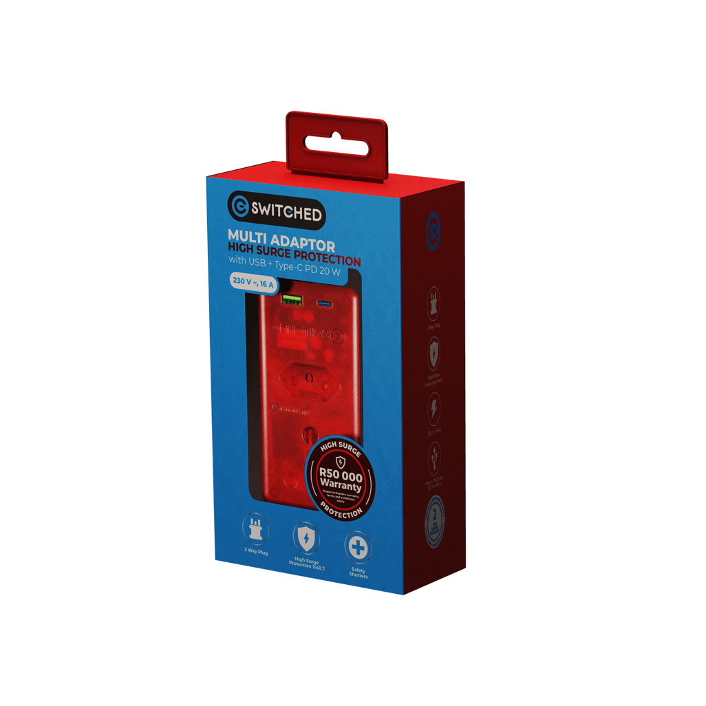 SWITCHED High Surge Multi Adaptor with USB + Type C PD20W