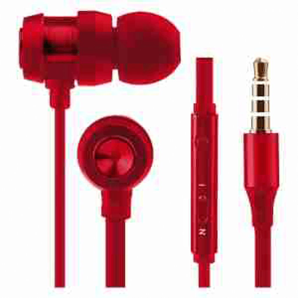 Sleek Volkano Alloy Series Earphones in Solid Red with mic and volume control for superior audio experience.