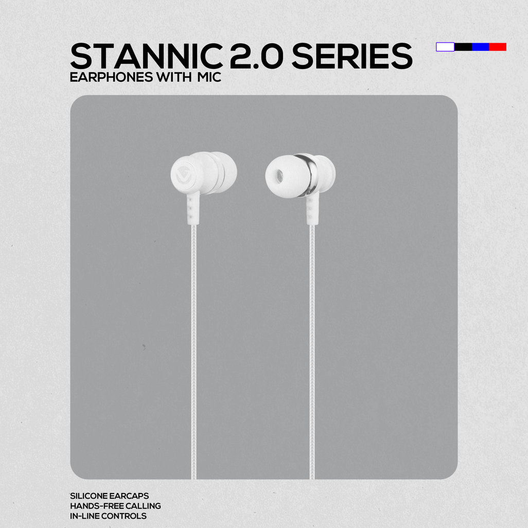 Volkano Earphones with Mic - STANNIC SERIES - White