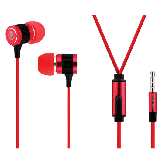 Volkano Earphones with Mic -METALLIC SERIES - Red