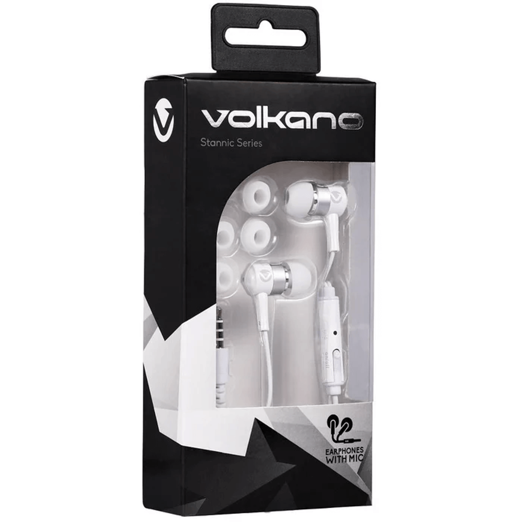 Volkano Earphones with Mic - STANNIC SERIES - White