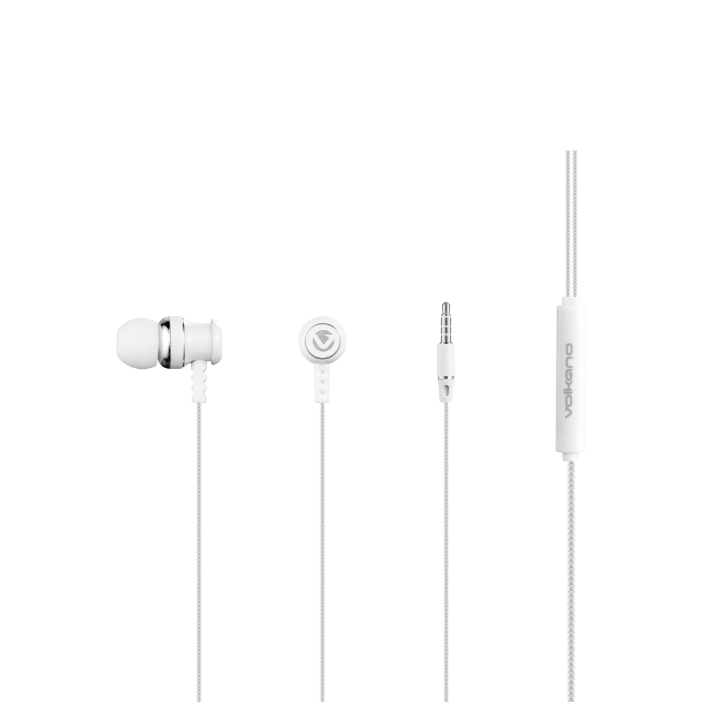 Volkano Earphones with Mic - STANNIC SERIES - White