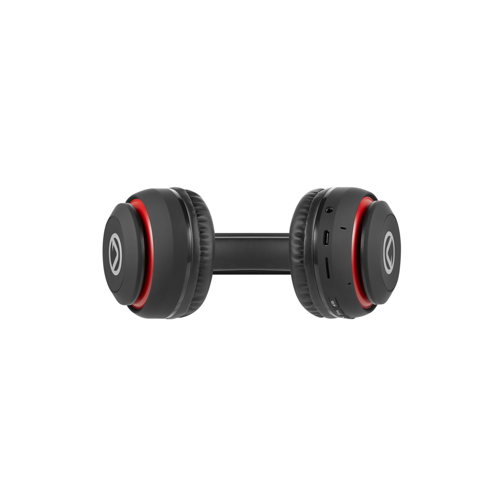 Volkano Impulse Series Bluetooth headphones in black with red accents, offering comfort and high-quality audio.