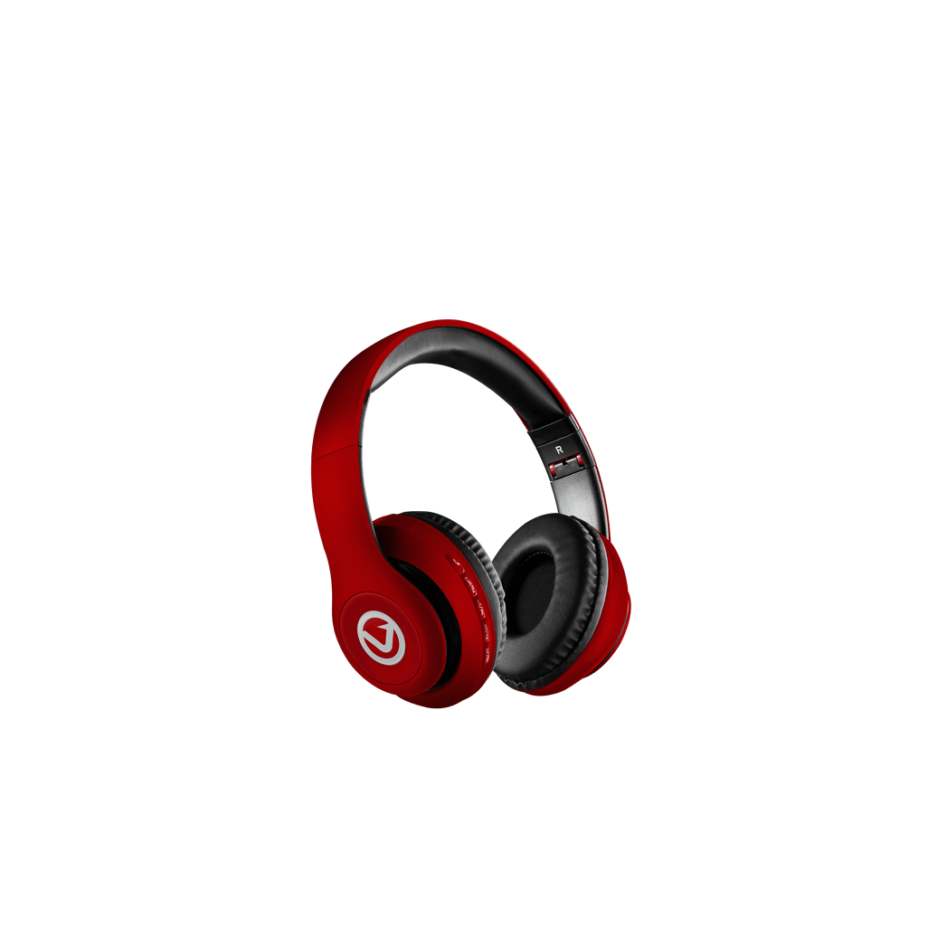 Volkano Impulse Series Red Bluetooth Headphones with organic sound quality and stylish design.