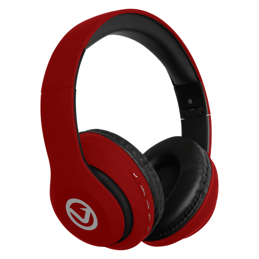 Volkano Impulse Series Bluetooth Headphones in vibrant red, delivering an organic and superior audio experience.