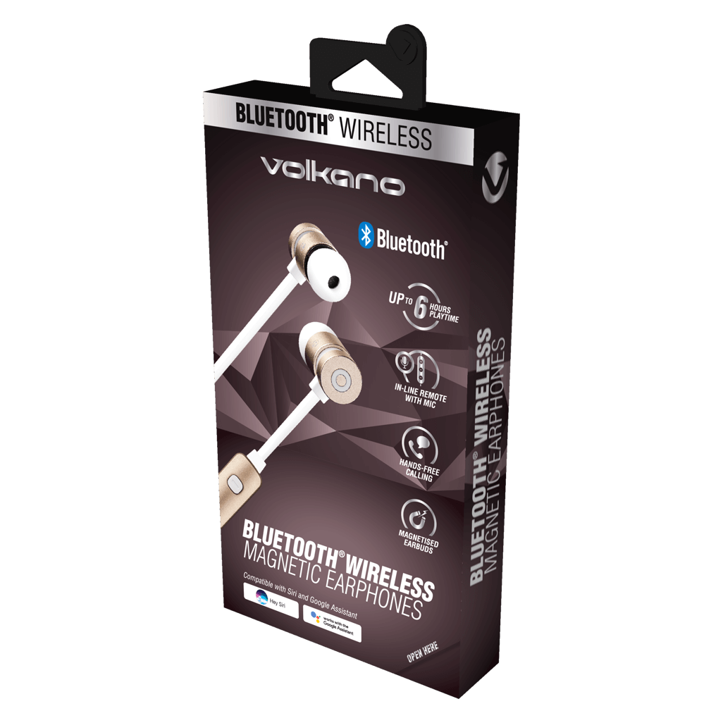 Volkano Mercury series Bluetooth magnetic earphones - goldwhite