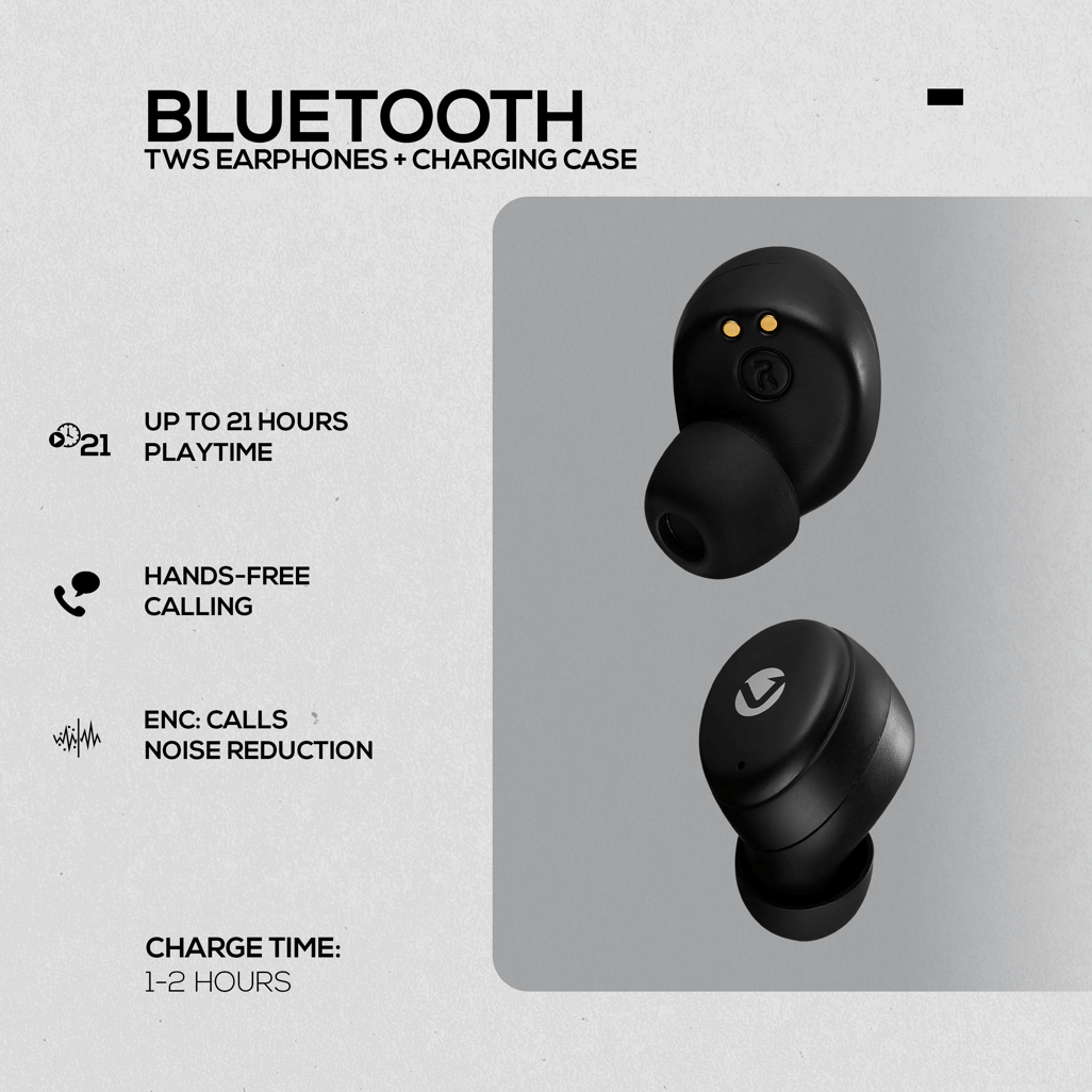 Volkano Sagittarius series TWS Earphones + Charging Case - Black