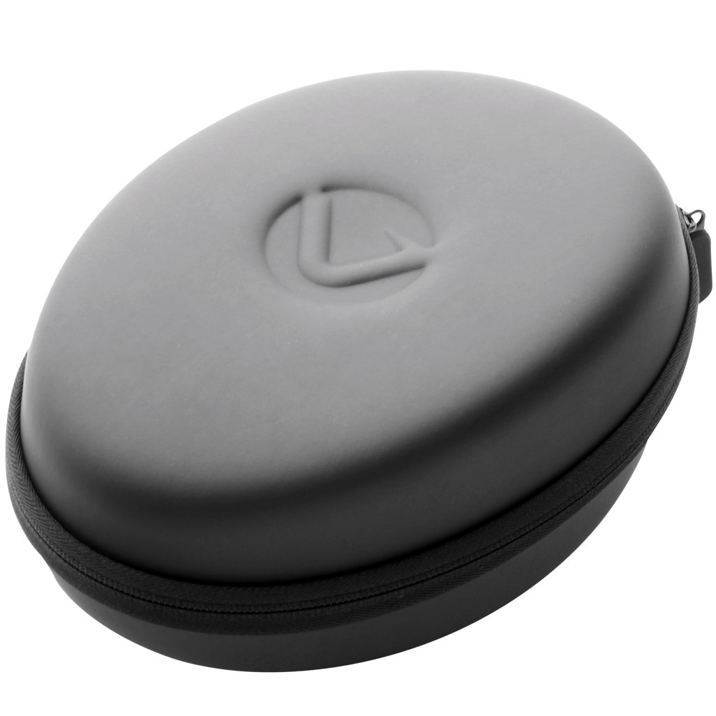 Volkano Shell series black headphone case, perfect for organized storage and travel with cables and accessories.